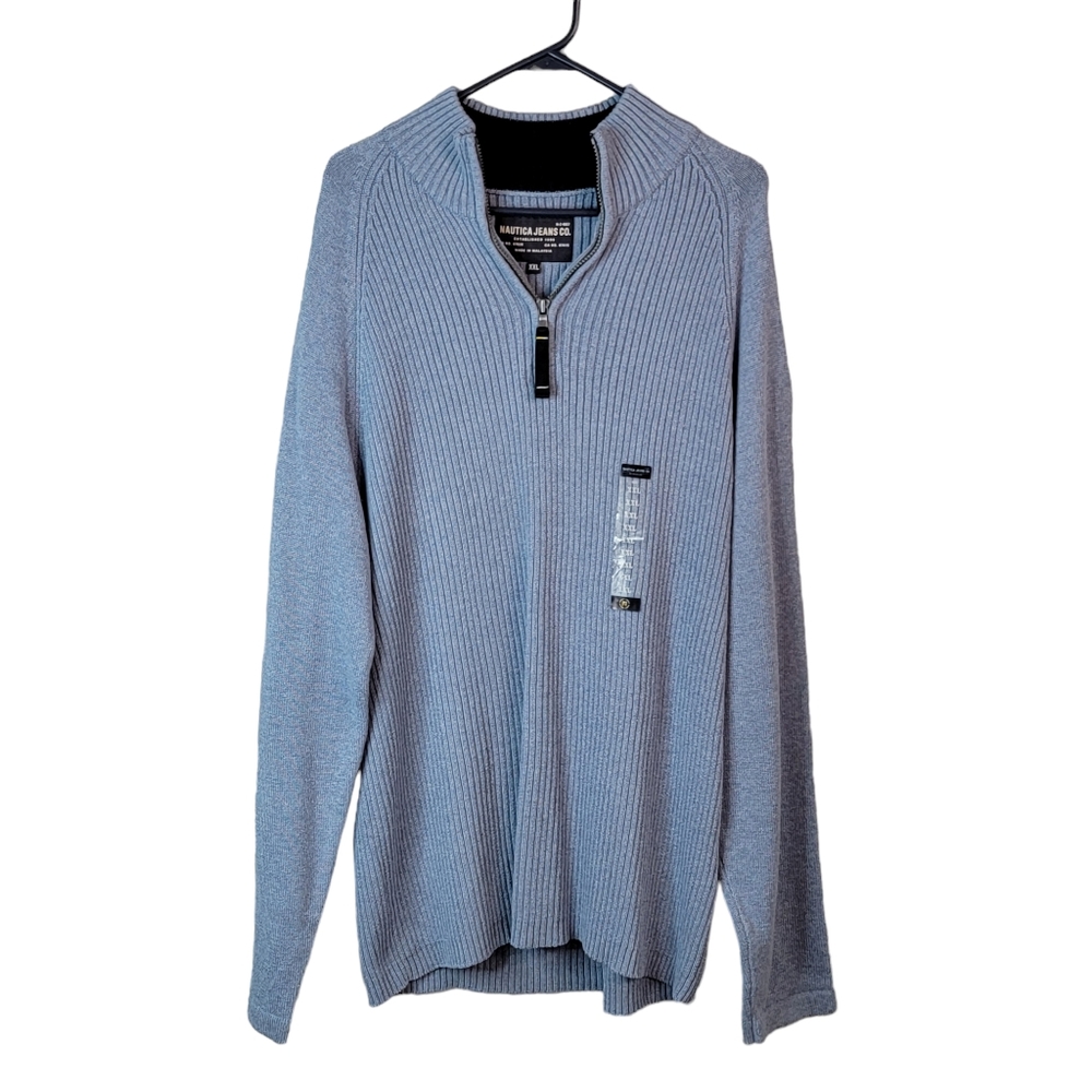 Nautica Jeans Company Quarter Zip Pullover Baby Blue Fashion Sweater NWT XXL